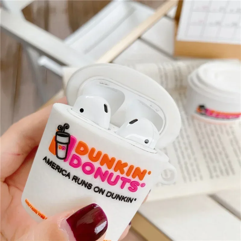 3D Dunkin Donuts Donut taza de café lindo para Airpods 1 2 Pro funda auriculares inalámbricos caja protectora para Airpods Pro