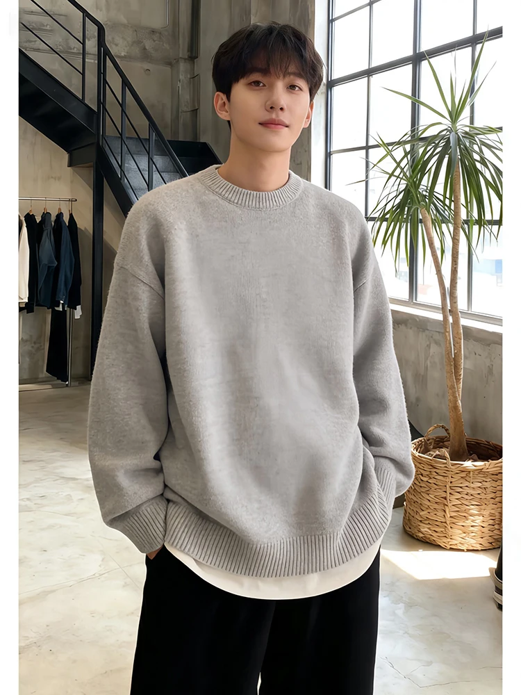 

Мужской зимний базовый слой из трикотажа с круглым вырезом и начесом, свободного кроя, для повседневной носки