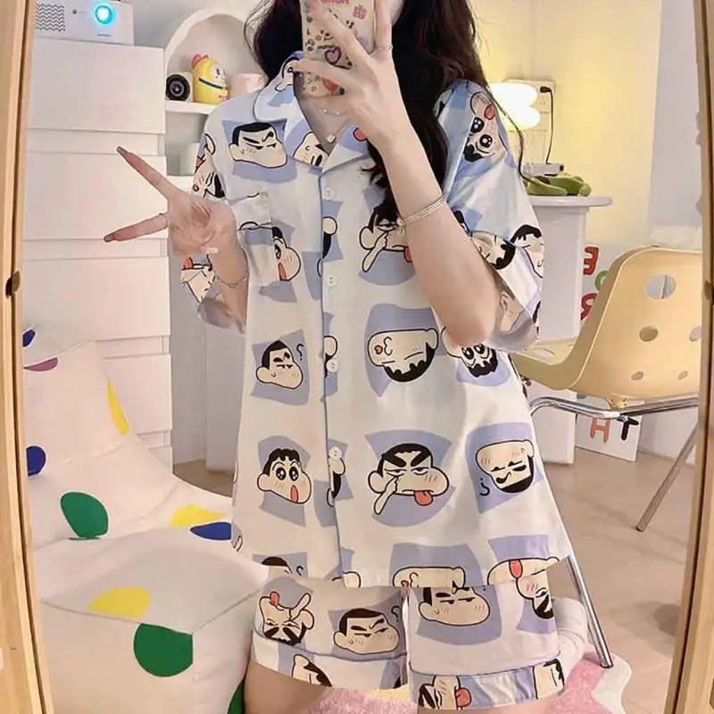 Anime Kawaii Crayon Shin Chan Cute Pajamas Short Sleeved Shorts Loose Comfortable Leisure Versatile Birthday Gift For Kid Friend