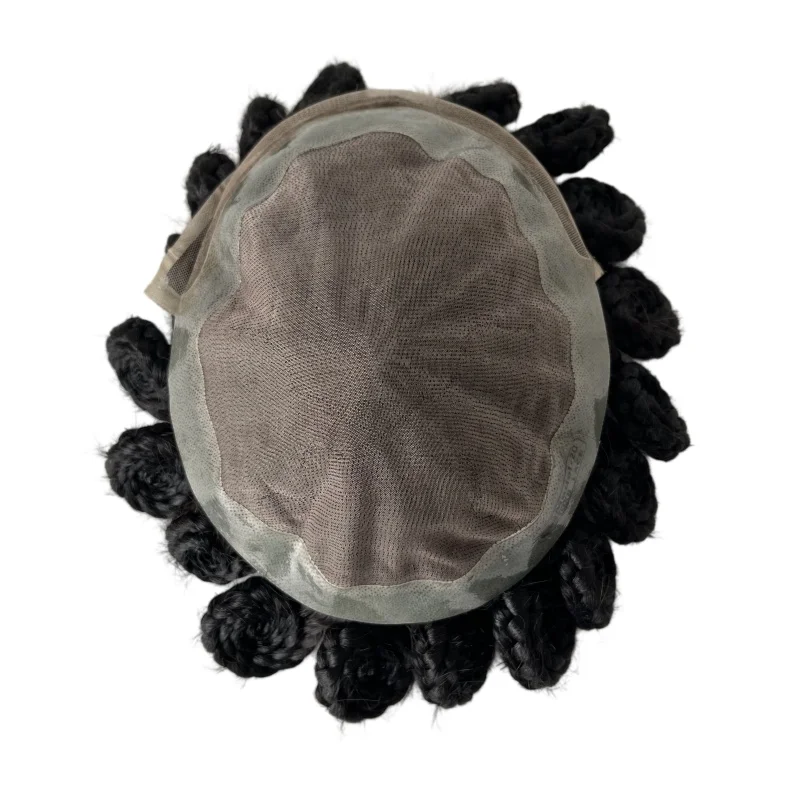 Cheveux humains vierges indiens pour hommes noirs, #1, tresses Cornrow, Toupet Mono, unité de dentelle avant, gâteau, 8x10 VER, remplacement