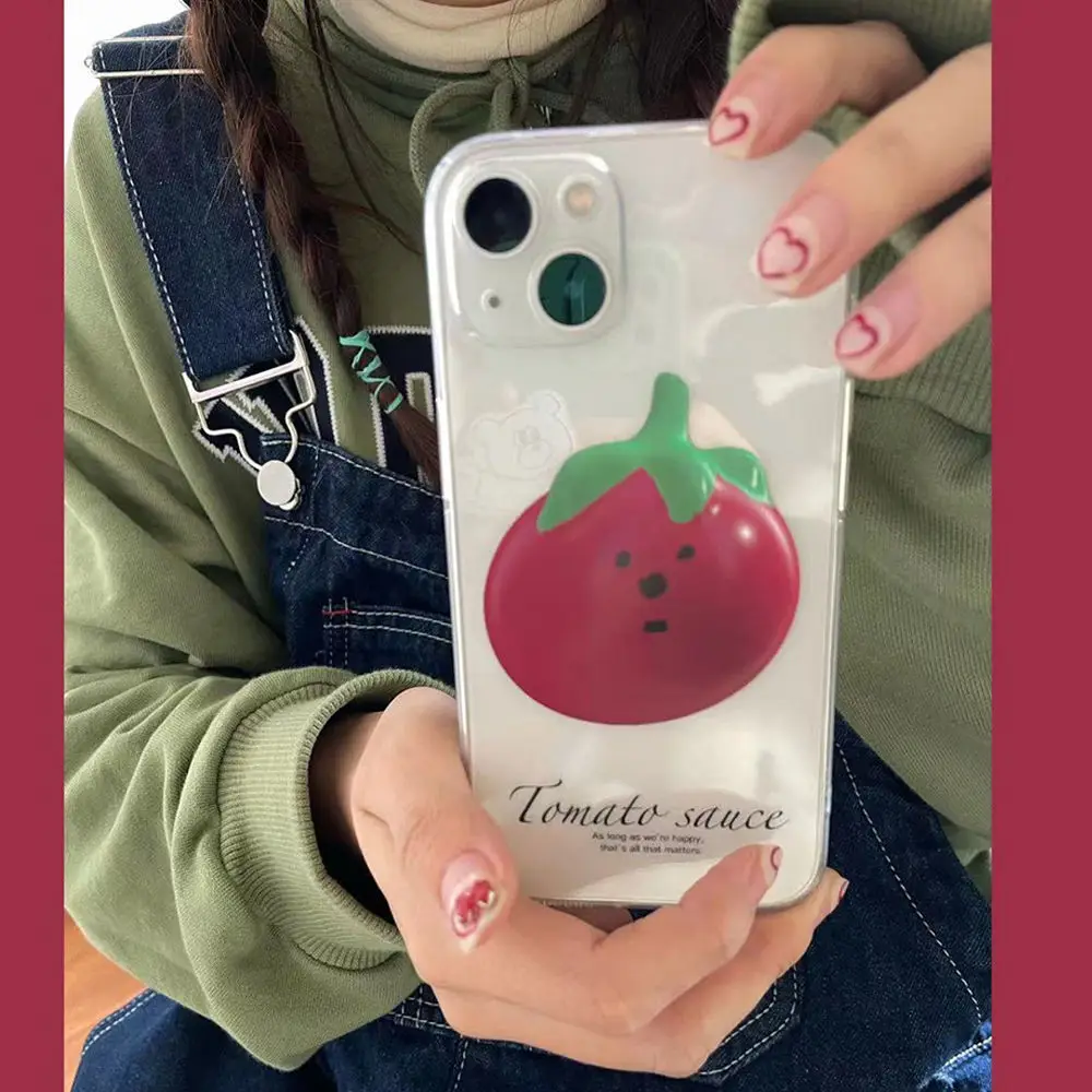 Ins Korea Cartoon Tomato Transparent Phone Case For iPhone 14 13 Pro Max 11 12 Mini 7 8 Plus XR XS Max SE2 Cute Case Clear Cover