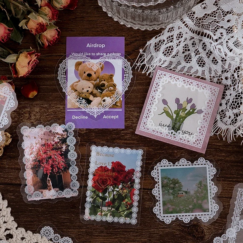 

Journamm 30pcs/pack PET Transparent Stickers Lace Series Scrapbooking Supplies Junk Journal DIY Stationery Decorative Stickers