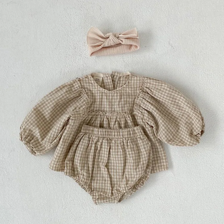 2025 Newborn Baby Girl Clothes Set Korean Style Bubble Long Sleeve Blouse + Shorts Two Piece Outfit Cute Autumn 0-24 Months