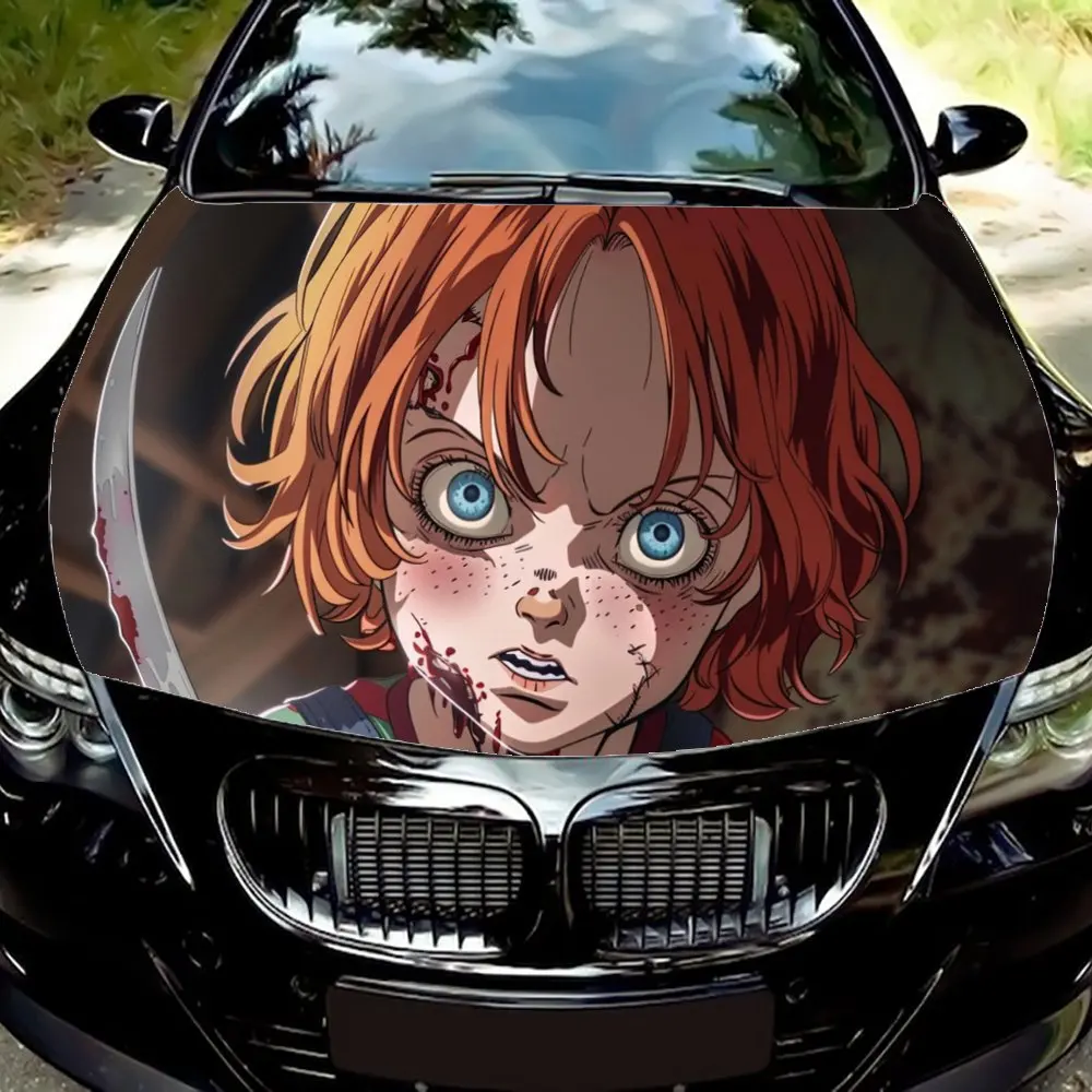 Chucky Doll Horror Print Car Hood Wrap Color Vinyl Sticker Truck Graphic Bonnet DIY Auto Accessories Decoration Wrap Decal