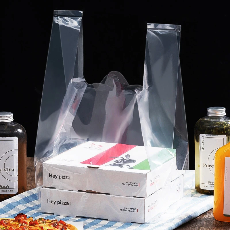 50Pcs/lot 3Size Pizza Packaging Bags Transparent Plastic Food Bags Portable Takeaway Restaurant To Go Baking Cake Bags for Pizza