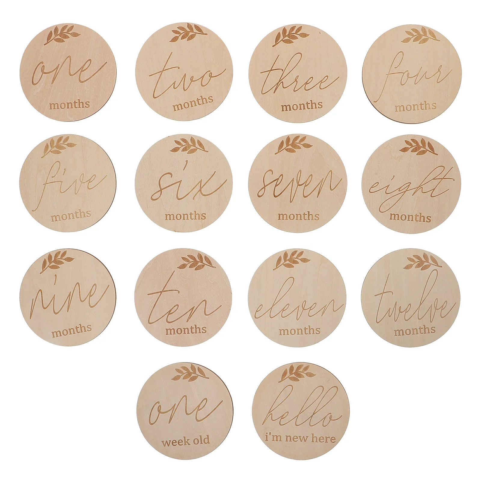 

14Pcs Wooden Monthly Cards Natural Wood Milestone Photo Props Shower Gifts Growth Memory Decoration