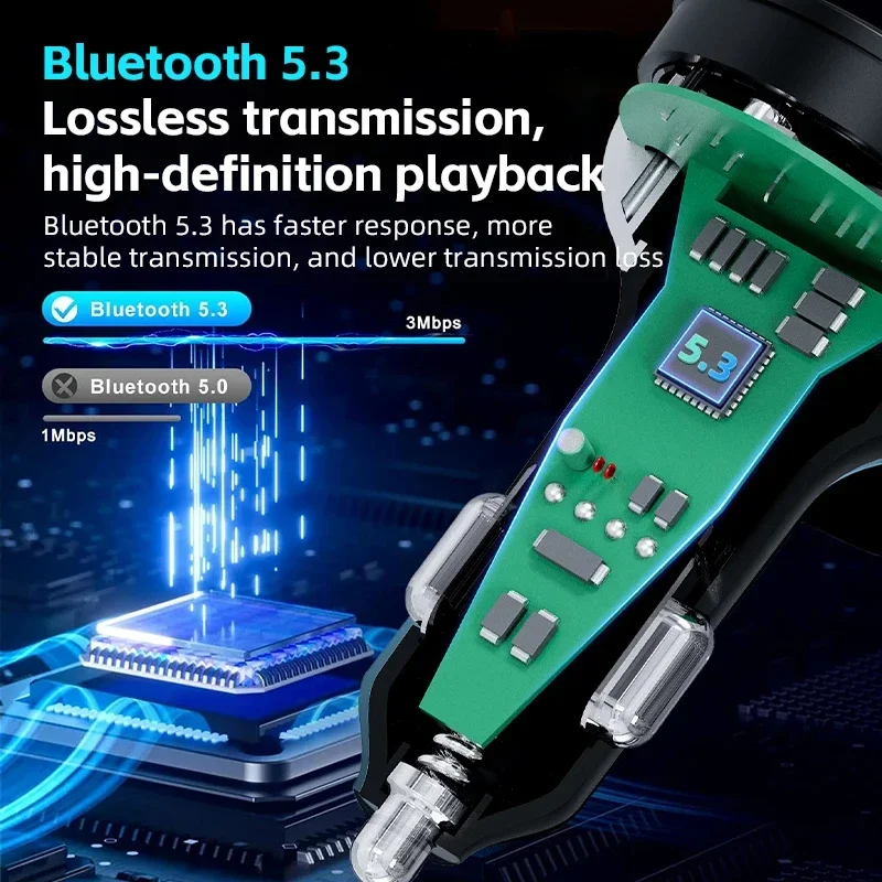 Wireless Bluetooth Car FM Transmitter with HiFi Sound & Dual QC3.0 Quick Charge MP3 Decoder Hands-Free Call for Car Audio Music
