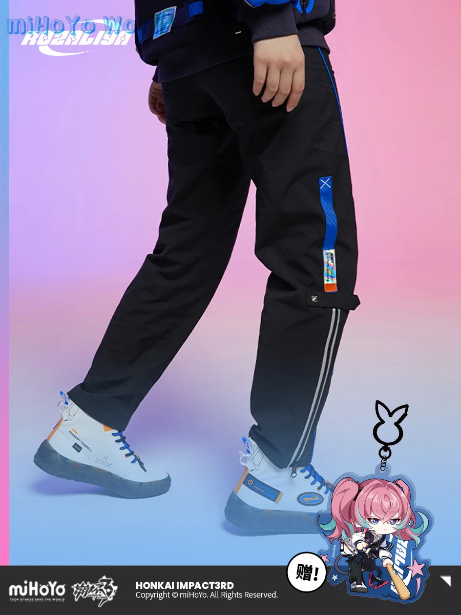 MiHoYo Official Honkai Impact 3 Cosplay 8-BIT Black Casual Trousers Doujin Fanatical Blues Theme Couple Pants Birthday Gifts