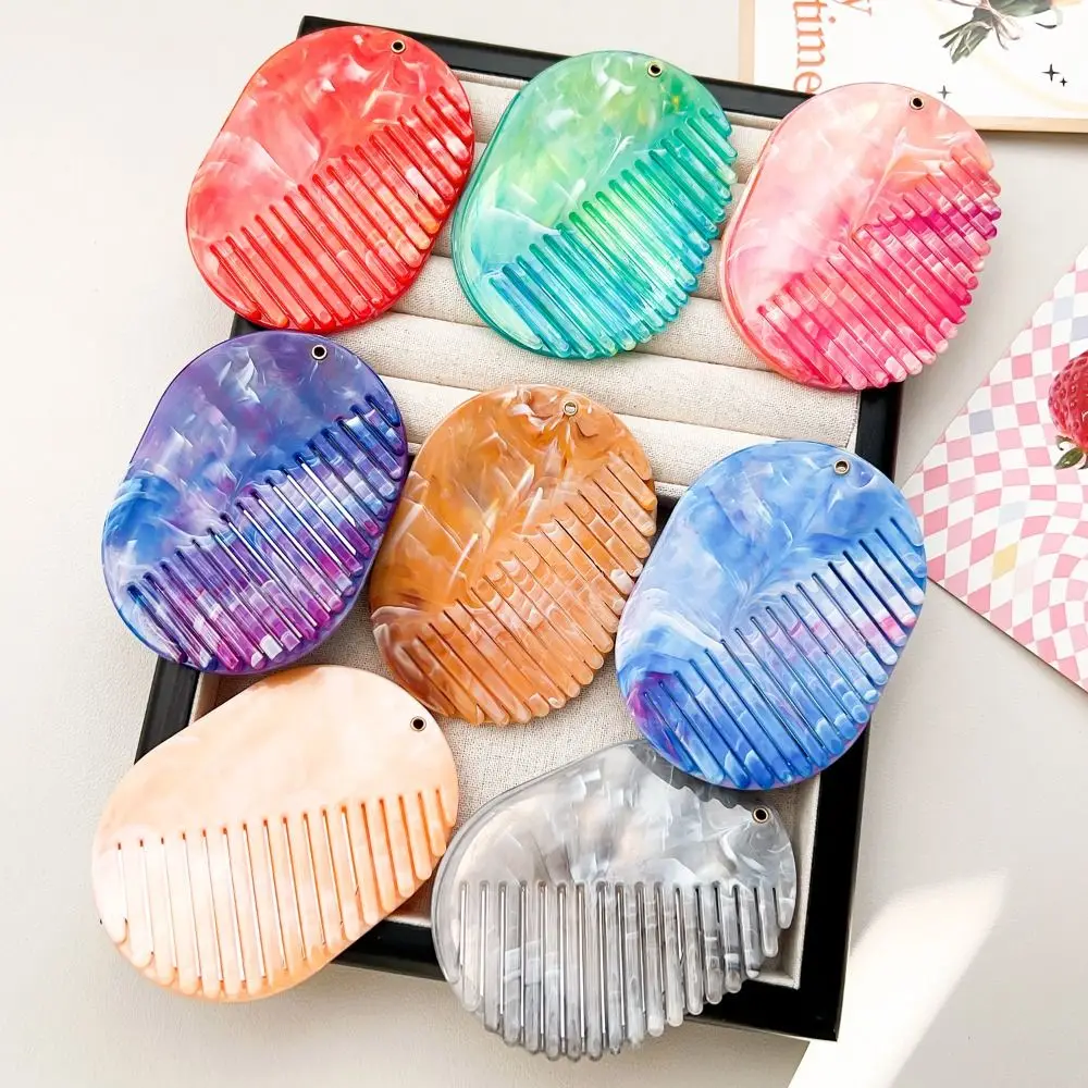 Portable Marble Print Hair Comb Detangling Acrylic Makeup Mirror Multifunctional Foldable Mirror Comb 2 in 1 Hair Accessories
