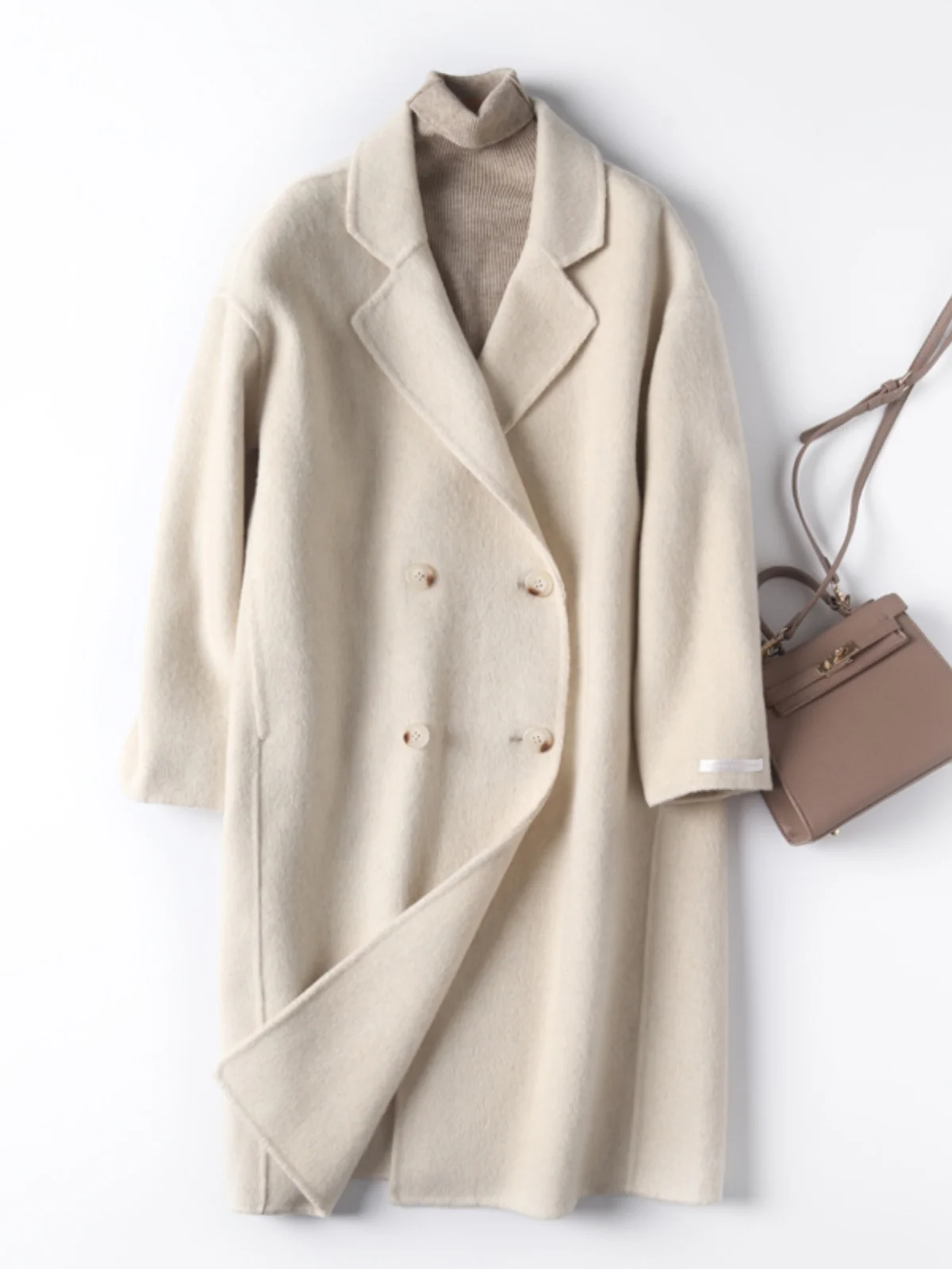 

Long Velvet 2023 Winter New Korean Sle Commute Suit Collar Double Row Button Double Face Woolen Coat Jaet