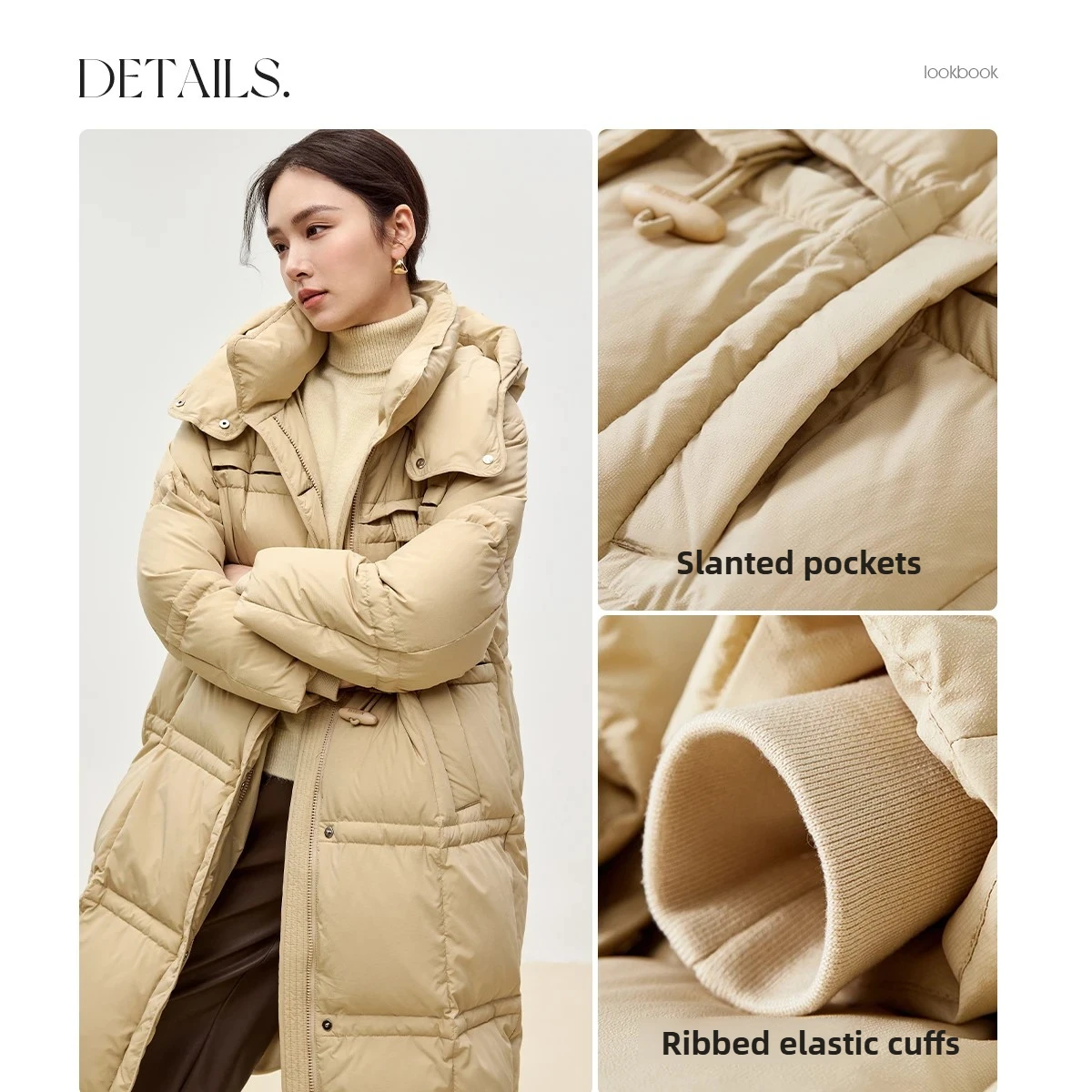 SENTUBILA フード付きダウンジャケット レディース 2025 冬 ルーズフィット ロングダウンコート ソリッド カジュアル シンプル 通勤 女性 アウター W44Y56083