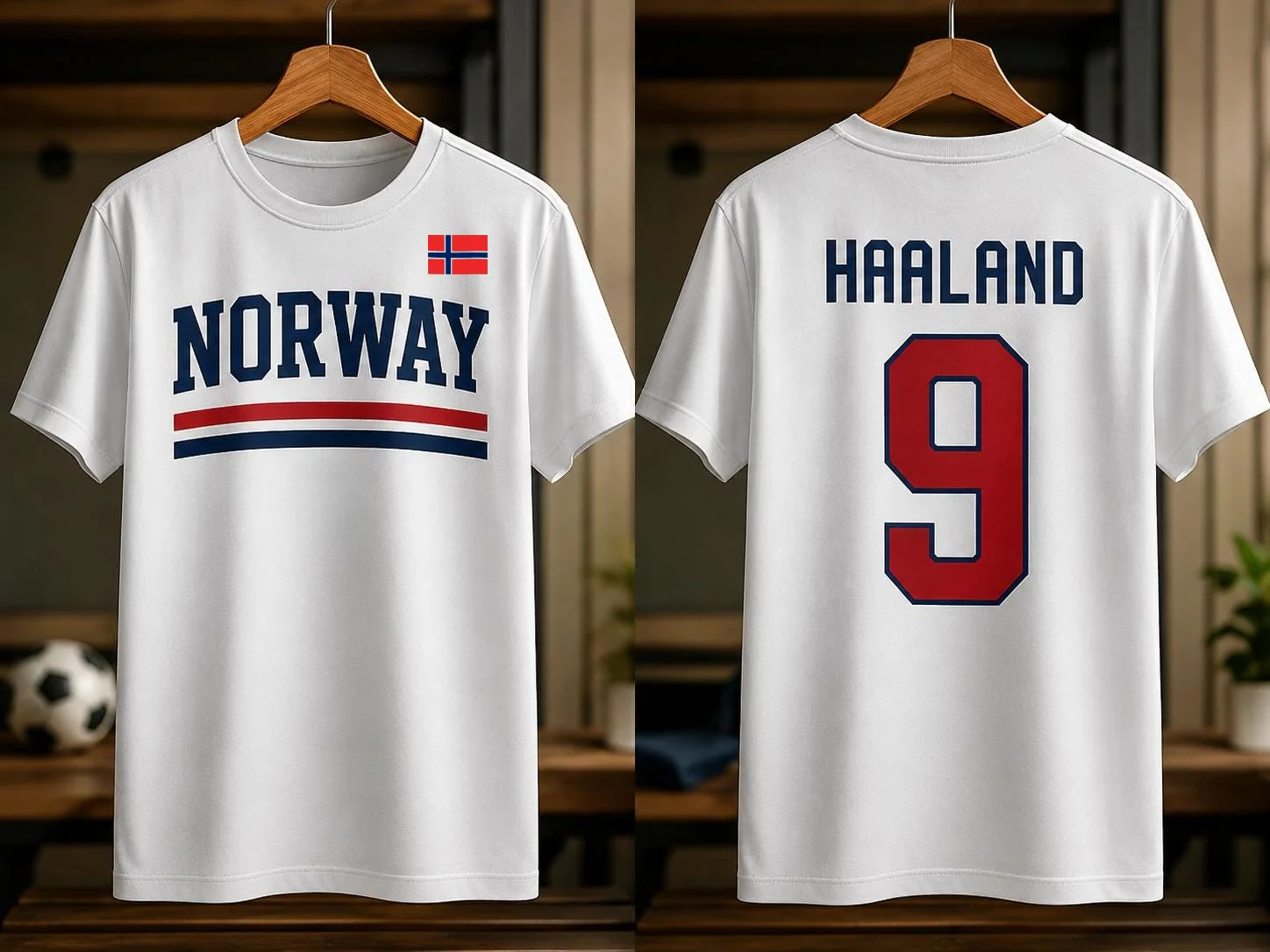 Adult & Kid Norway Soccer Jersey Flag Patch Number 9 Print Back Text Motifs 2026 Athletic Emblem Fan Football Shirt