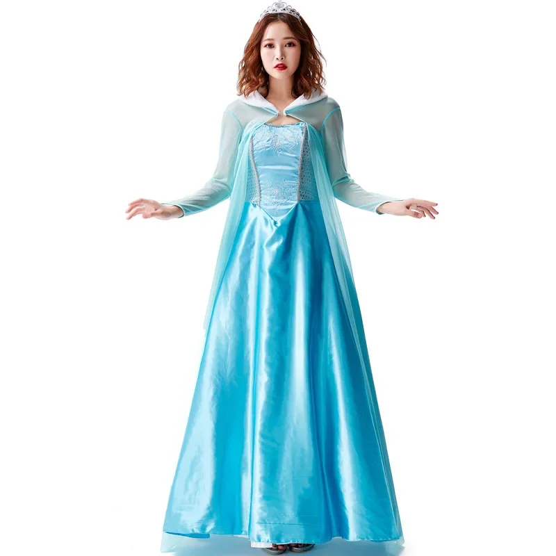 Frozen Halloween Anime Cosplay Costume Blue Cute Princess Belle Adult Fairytale Long Gown Costume Women Halloween Fancy Dress