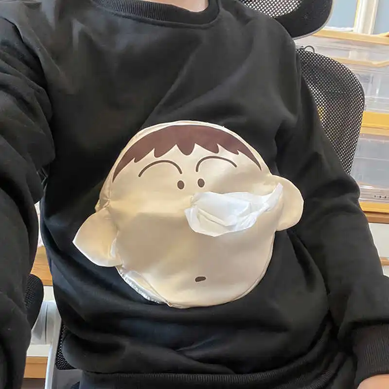 سترة كرتونية مضحكة بتصميم ثلاثي الأبعاد مع جيب للمناديل، أكمام طويلة وقصيرة، ملابس أطفال سوداء للخريف والصيف من نسيج البوليستر