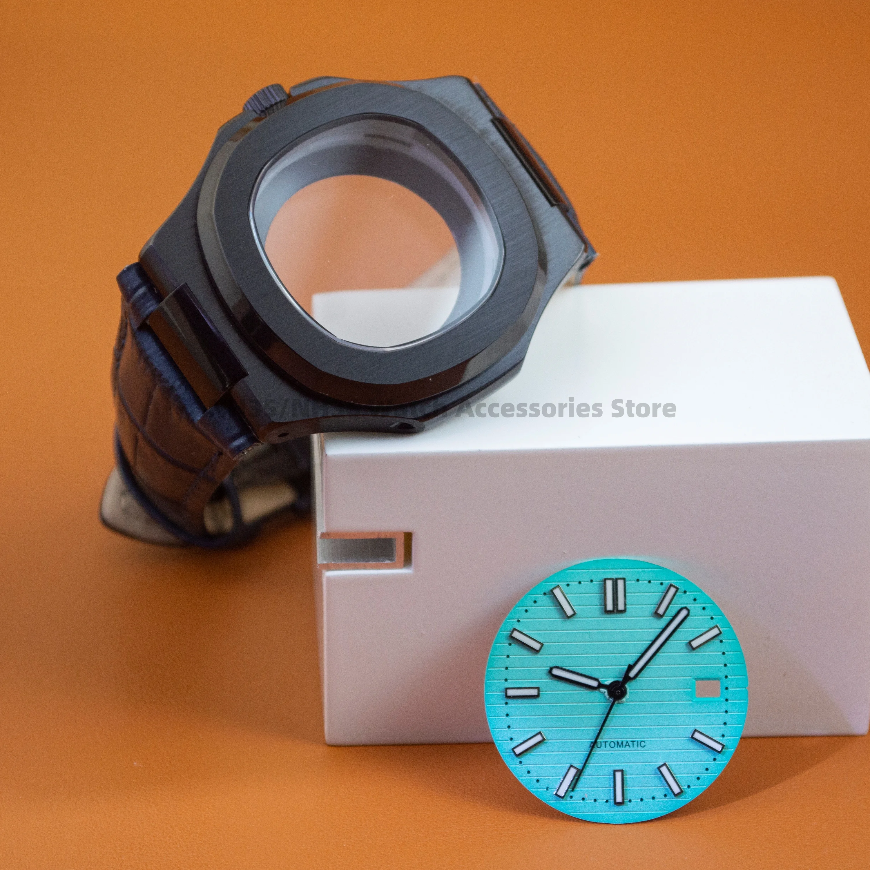 316L Stainless Steel Case Genuine Leather Watchband Sapphire Glass 41mm Men Watch Case For NH35 Movement 28.5mm Dial Parts