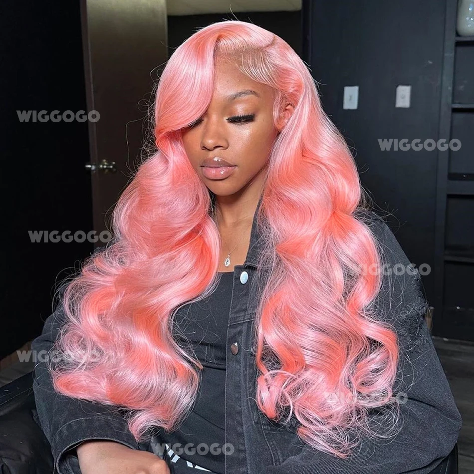 

13X6 Body Wave Pink Lace Front Human Hair Wig For Women 13X4 Hd Lace Frontal Wig 30 36 Inch 613 Colored Pre Plucked Wigs