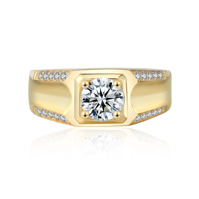 LMNZB Fashion Gold Color Tibetan Silver Rings for Men Round 7mm CZ Zircon Engagement Wedding Band Men\'s Wedding Jewelry Gift