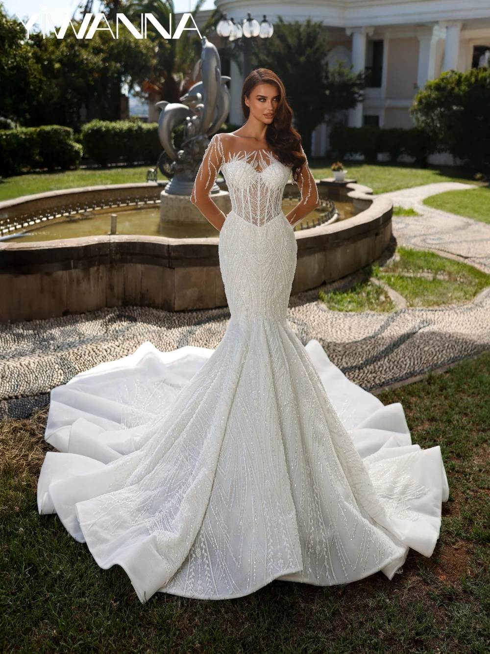 

Dreamy Embroidery Beaded Lace Mermaid Wedding Dress Classic Oneck Long Sleeve Bridal Gown Customized Gorgeous Dresses For Bride