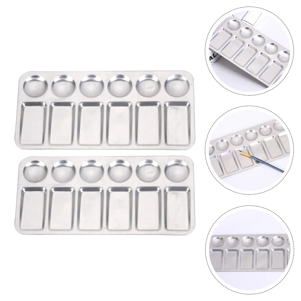 

2pcs Aluminum Paint Tray Palette for Mixing Pigment Acrylic Watercolor Student Artist Craft Project Tool Reusable Art Supplies