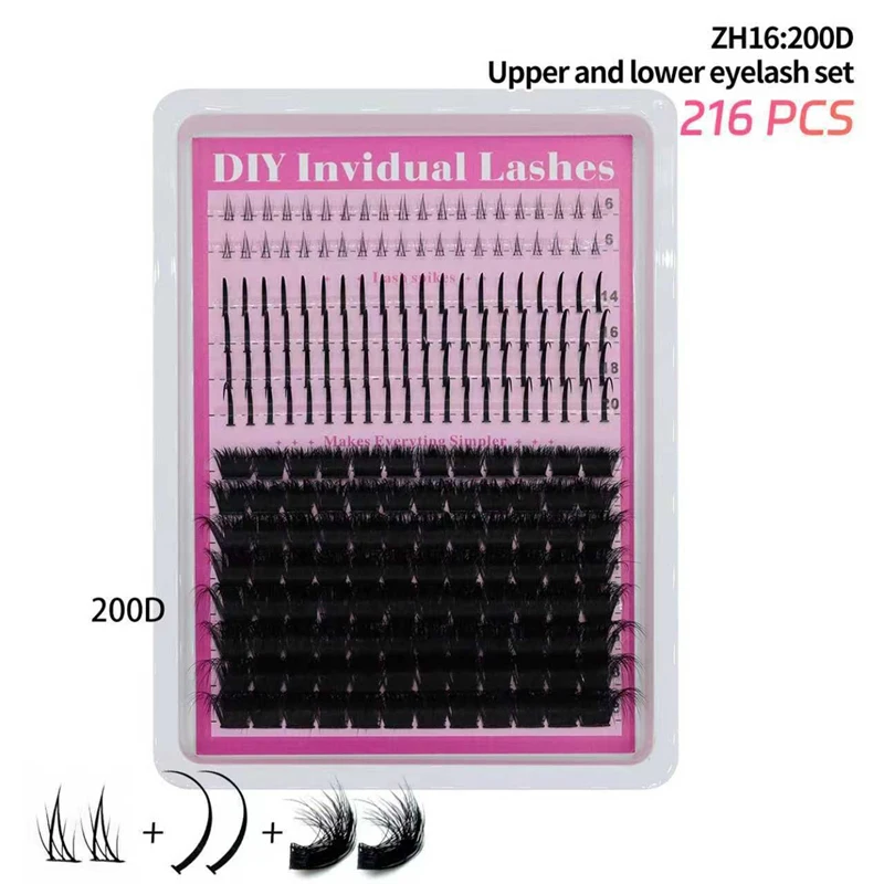 Hot 14 Rows 3D Crescent Shape D Curl Fairy Eyelashes Set Upper & Lower 3 Styles Complete No Trimming Required