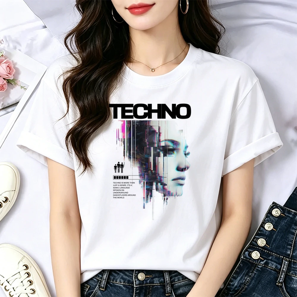 Techno shirt female alternative  emo aesthetic streetwear t-shirt grunge baddie anime cute graphic