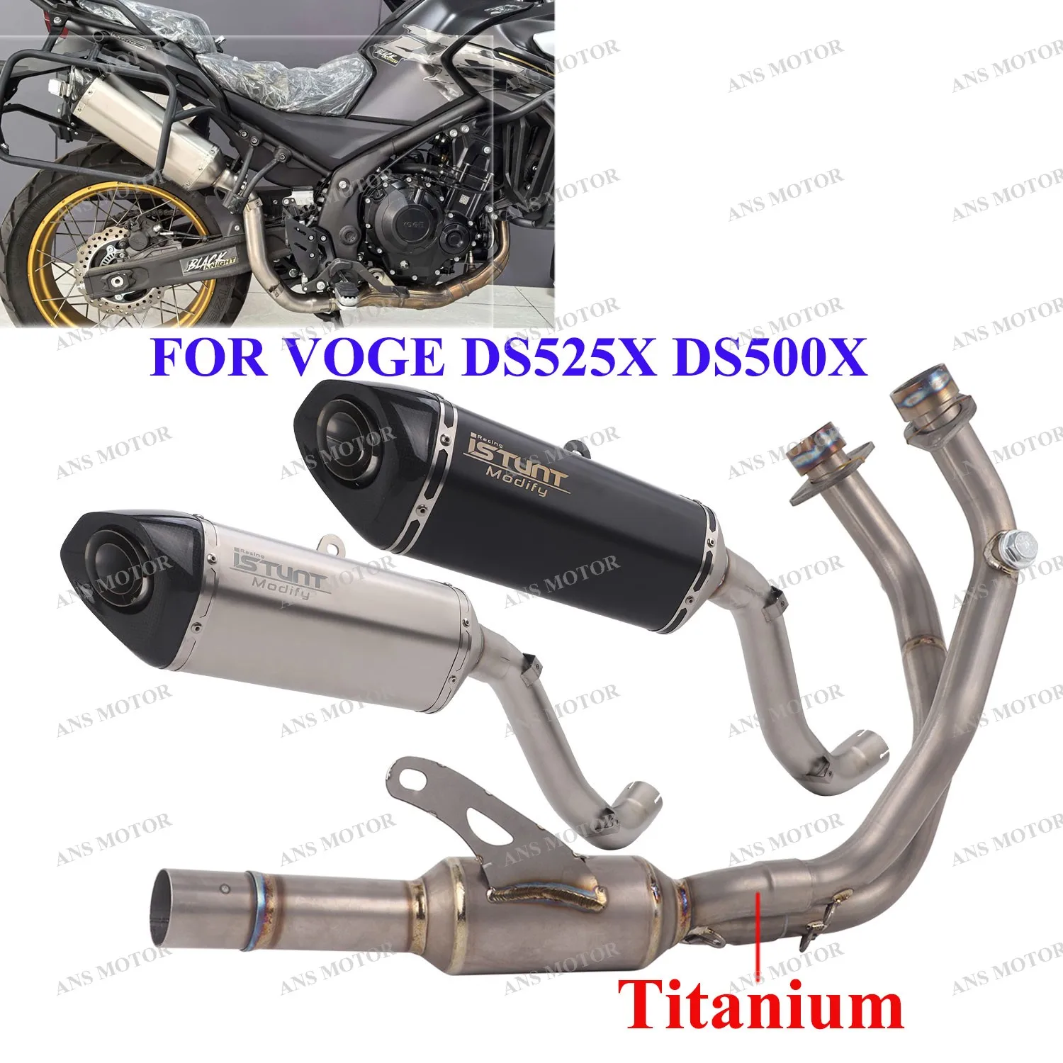 

Complete System For VOGE DS525X DS500X All Years Motorcycle Exhaust Escape CarbonTail Pipe Slip On DS525X Exhaust Titanium alloy