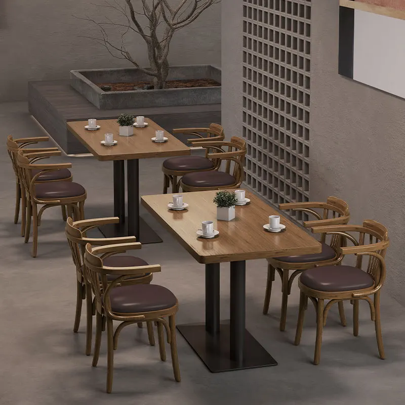 !@Nordic Solid Wood Restaurant Furniture Booth Sofa and Chairs Set with Modern Design Durable & Eco-Friendly Features