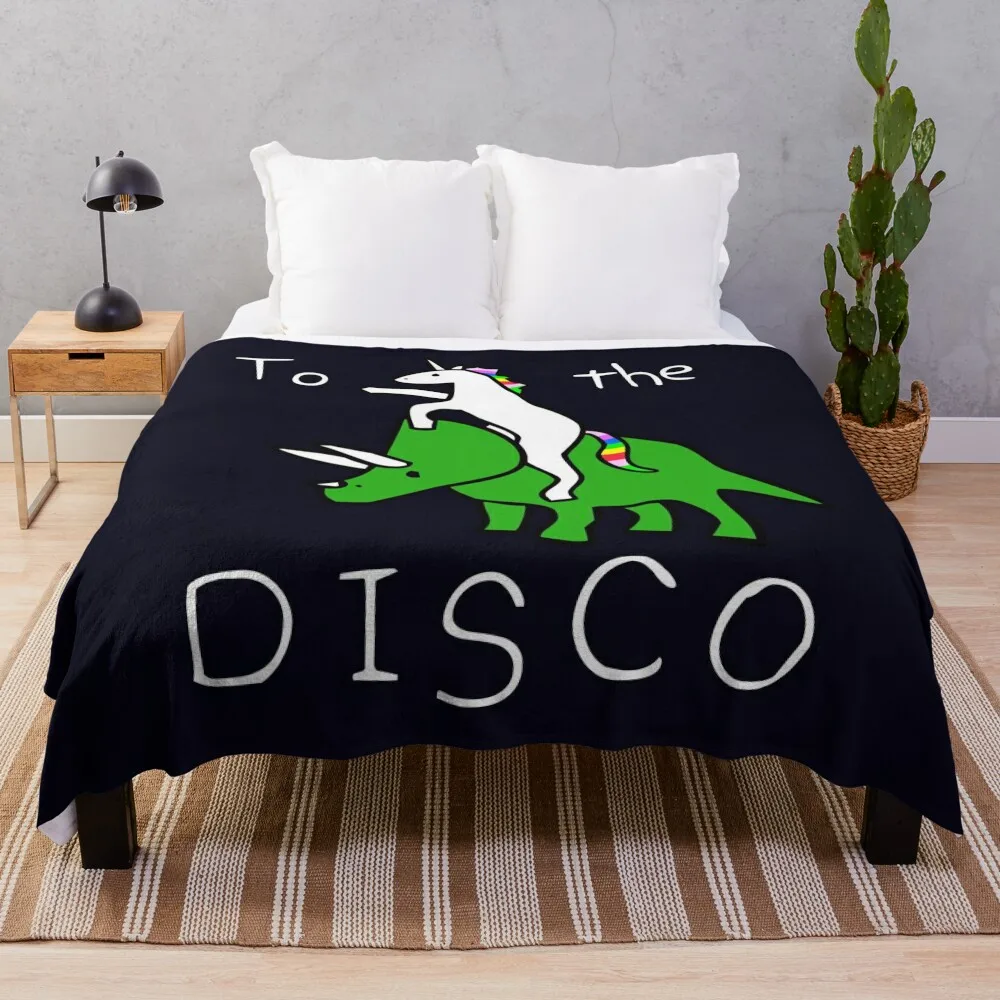 

To The Disco (white text) Unicorn Riding Triceratops Throw Blanket Sofas Hair Quilt Blankets