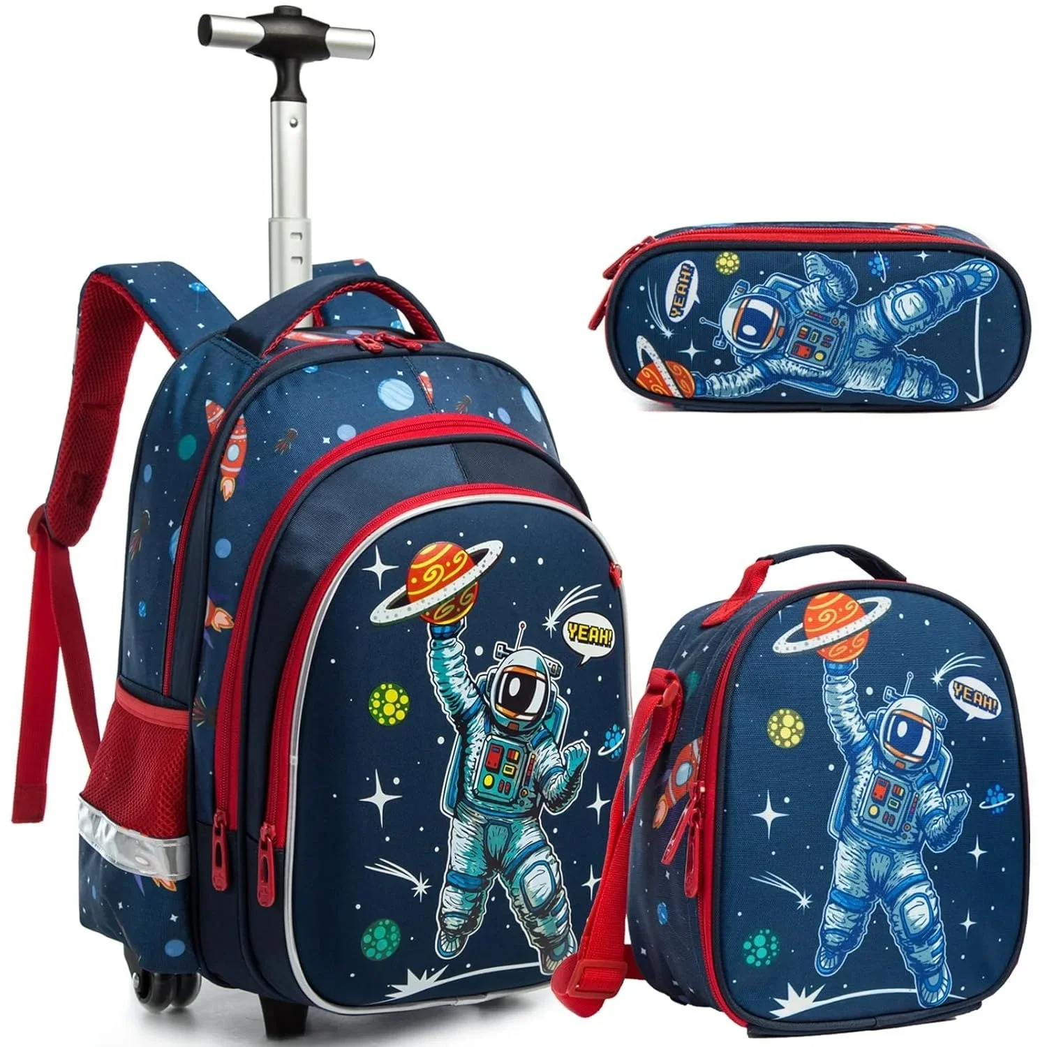 Children\'s School Bags Astronaut Rolling Backpack for Boy Kids Luggage Suitcase with Wheels Trolley Wheeled Backpacks for Travel