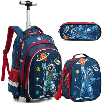 남아용 어린이 학교 가방, 우주비행사 롤링 배낭, 바퀴 달린 여행 가방, 트롤리 바퀴 달린 배낭