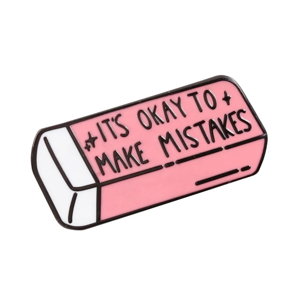 Pink Eraser It'S Okay To Make Mistakes Enamel Brooch Mental Health Lapel Pin Brain Happiness Badge Encouraging Inspiring Gift