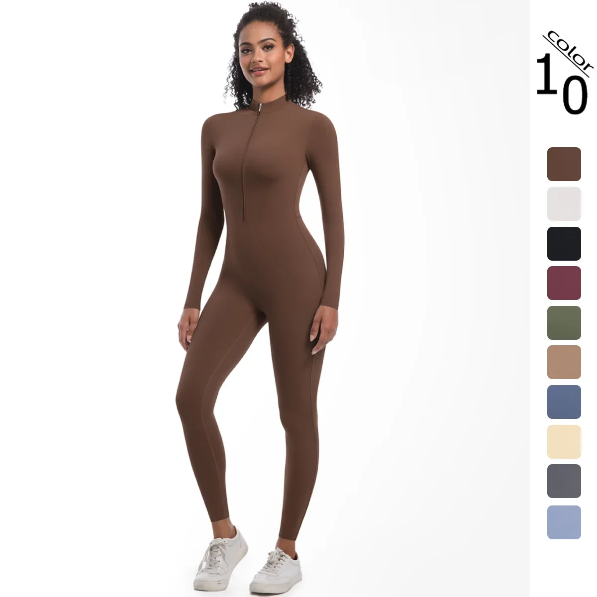 

Seamless Zipper Yoga Jumpsuits Sports Fitness Hip-lifting Tight Long-sleeved One-piece Running Workout Gym Tracksuits for Women