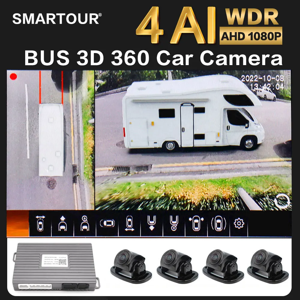SMARTOUR 4K AI Truck 4-way Panoramic Recorder Car Parking Panoramic View Rearview 360 Degree 4K 1080P AHD View Camera System