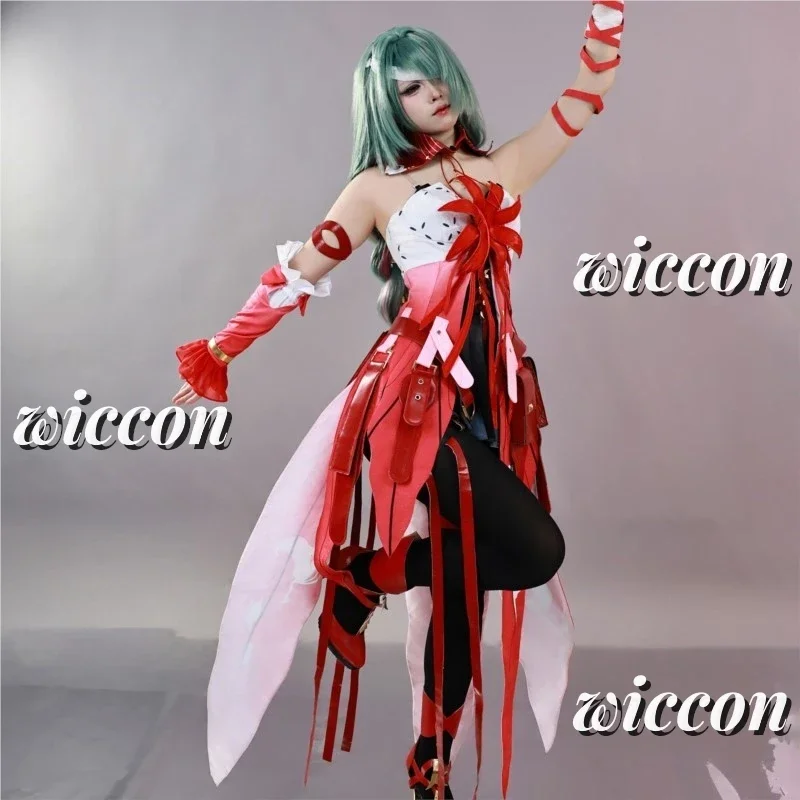 Wuthering Waves Phrolova Косплей Костюм Парик Игра Phrolova Equinox Цветок Красное Платье Женский Хэллоуин Косплей Костюм @ 0Z *