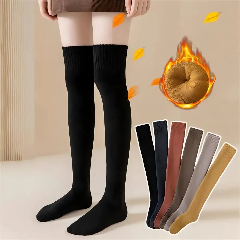 Winter Thickened Terry Thigh High Socks for Women Soft Warm Over Knee Long Socks Solid Color JK Socks for Daily & Boot Matching