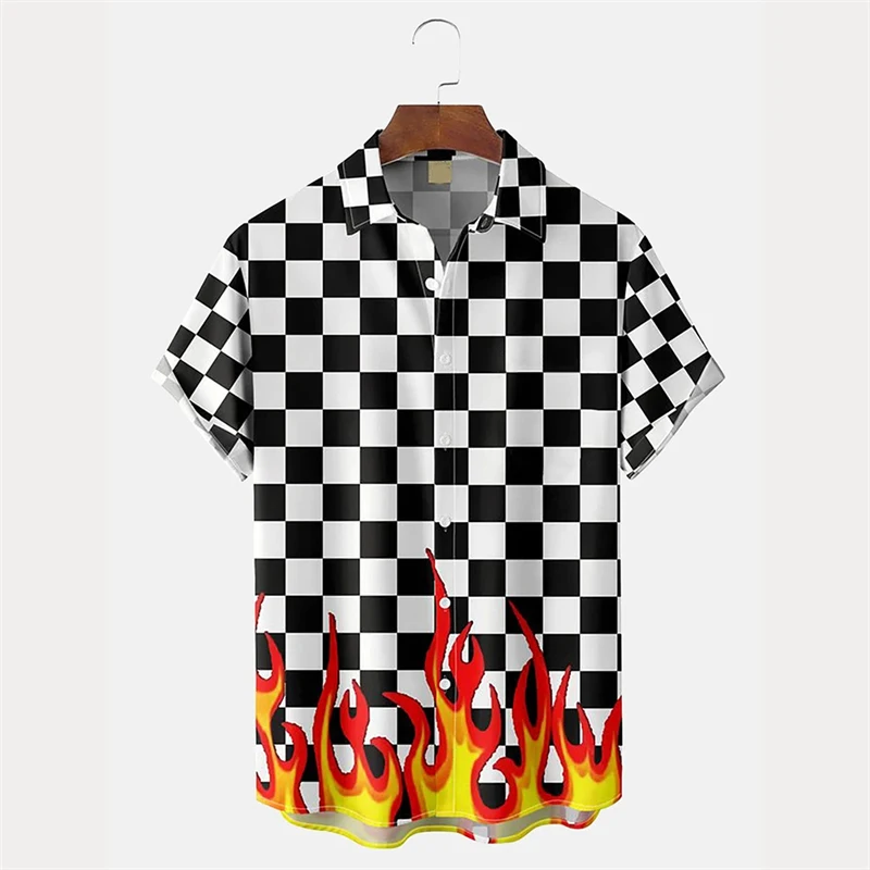 

Cool Flame Cross 3d Printed Shirt Men's Clothes Streetwear Personality Lapel Shirts Tops Striped Square Single Breasted Blouse