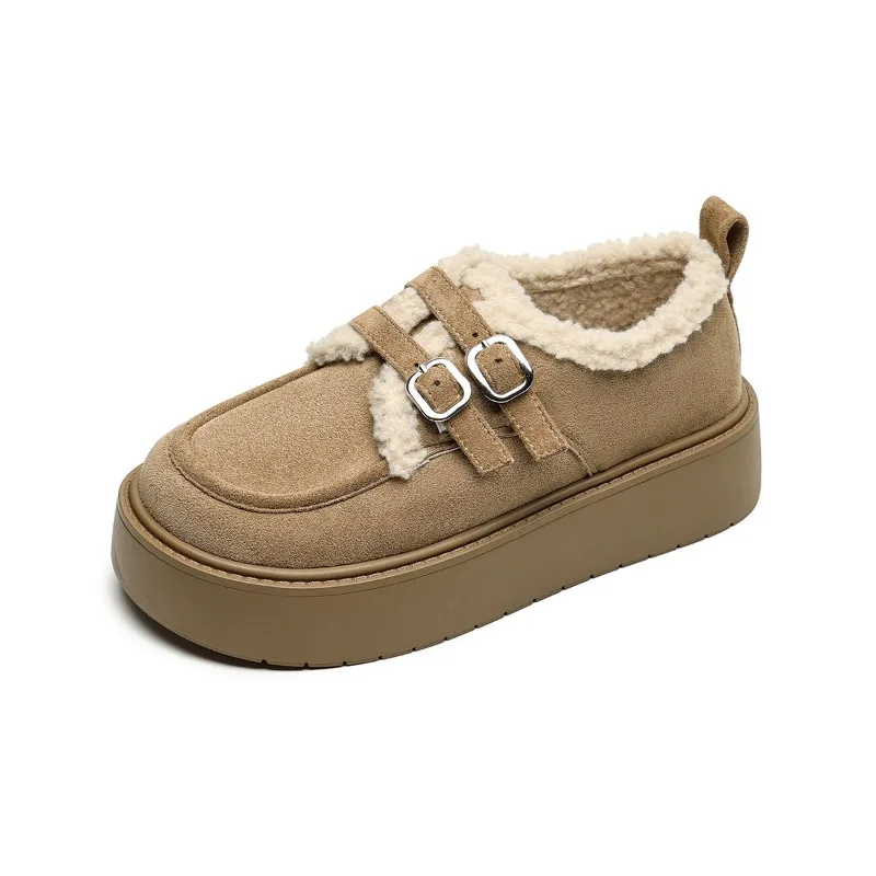 Warm Winter Shoes Women Loafers Cotton Shoes Thick Sole 4.5cm Non-slip Fashion Brand Ladies Winter Shoes Soft Plus Size 42 D771