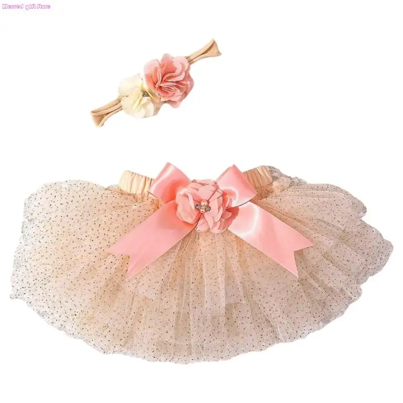 D0JC Newborn Photo Layered Tulle Skirt Flower Headbands Set For Special