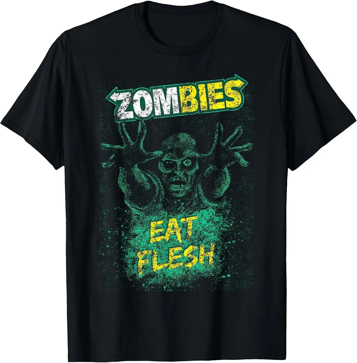 Funny Zombies Eat Flesh Tee For Men, Women & Kids Halloween T-Shirt Breathable, Quick-Drying, Fun Pure Cotton Short-Sleeve Shirt