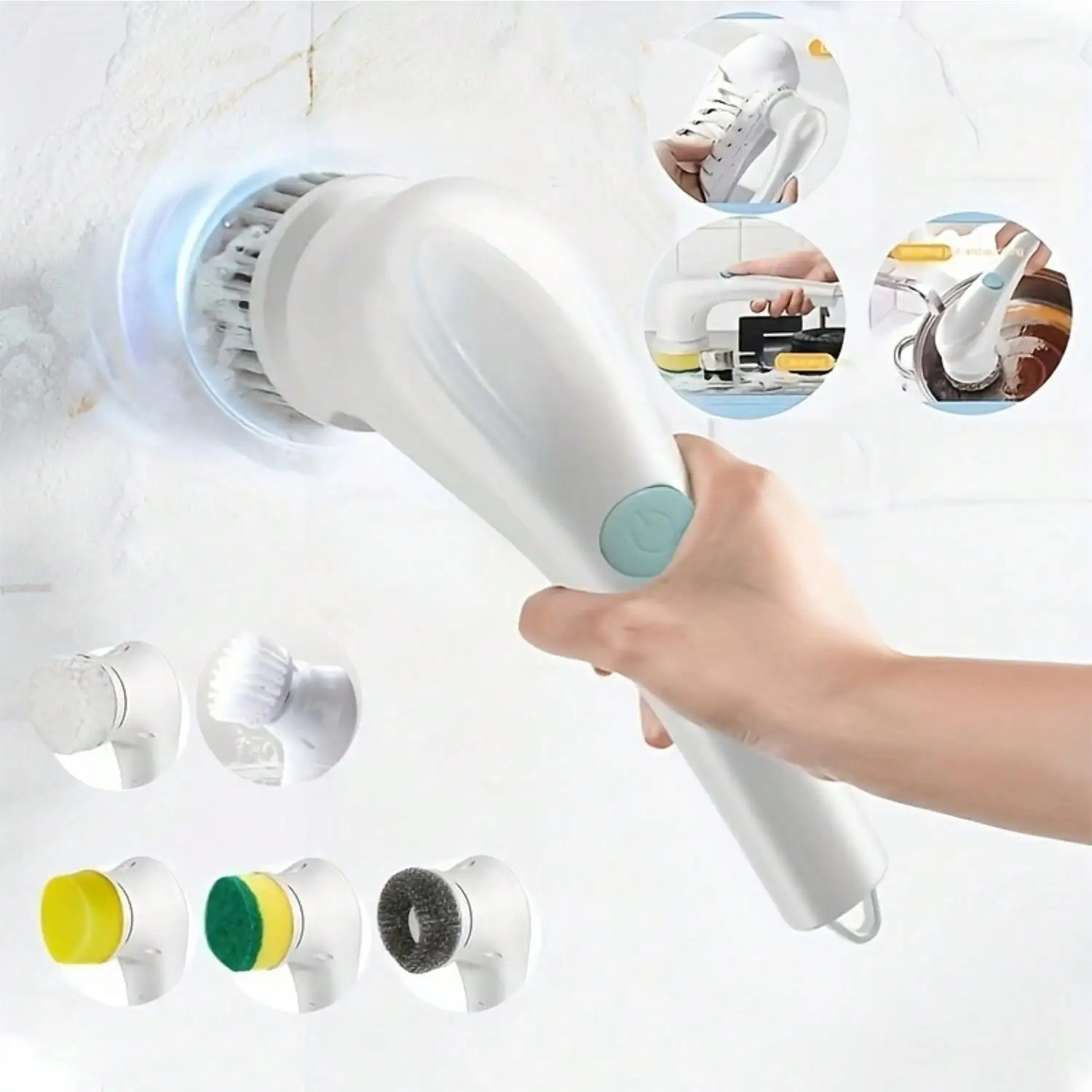 Electric Cordless Motorized Cleaning Brush and Five Interchangeable Brush-Heads,Handheld Power Shower Scrubber