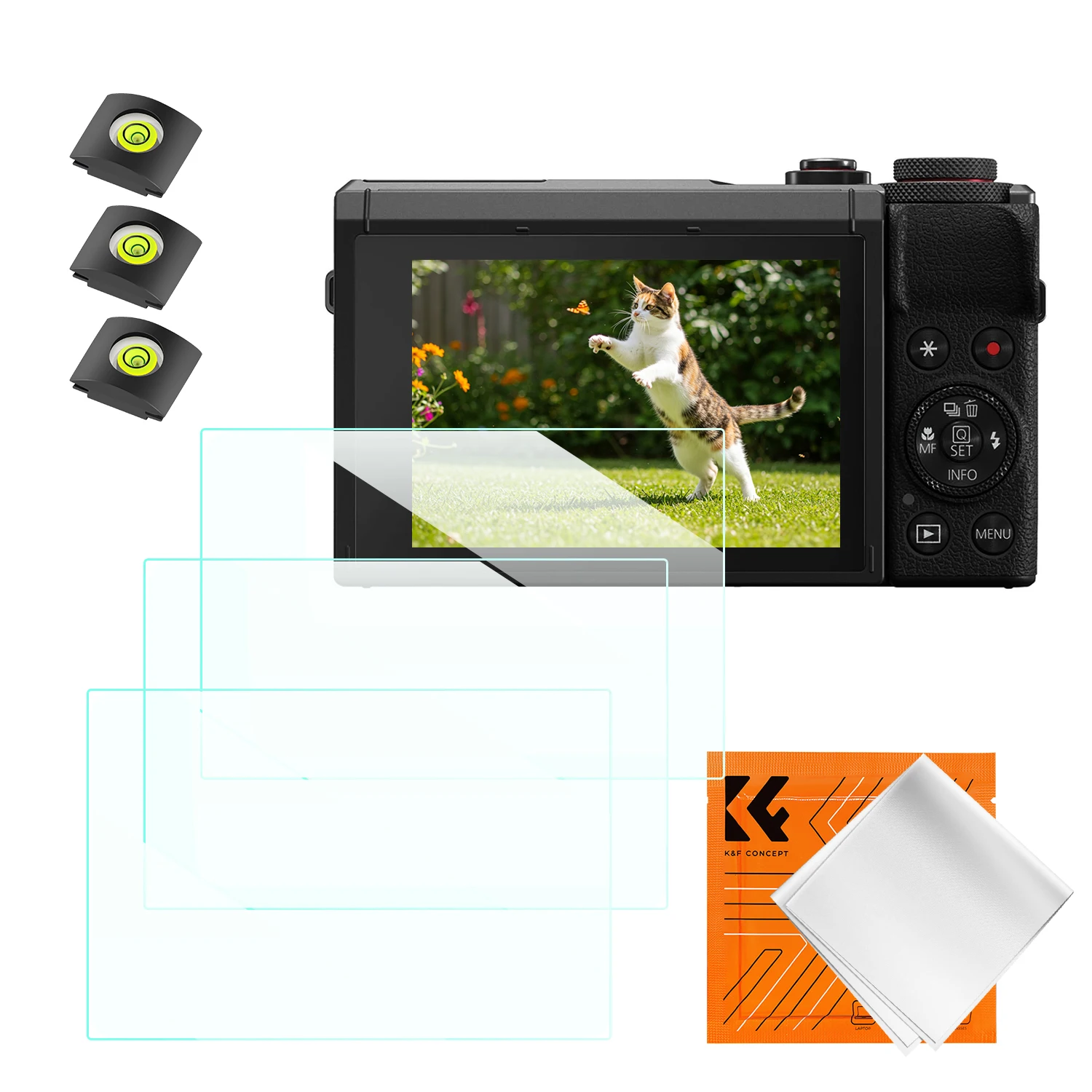 K&F CONCEPT 3 stuks Screenprotector voor Canon R50/R8/R100/R10/G7X II/G7X III/SX740, Ultra Helder Gehard Glas met Reinigingsdoek