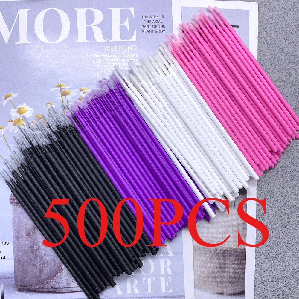 100/500 stücke Wimpern Reinigung Pinsel Lash Verlängerung Micro Baumwolle Tupfer Einzelne Wimpern Microbrush Schönheit Make-Up Sauber Entferner