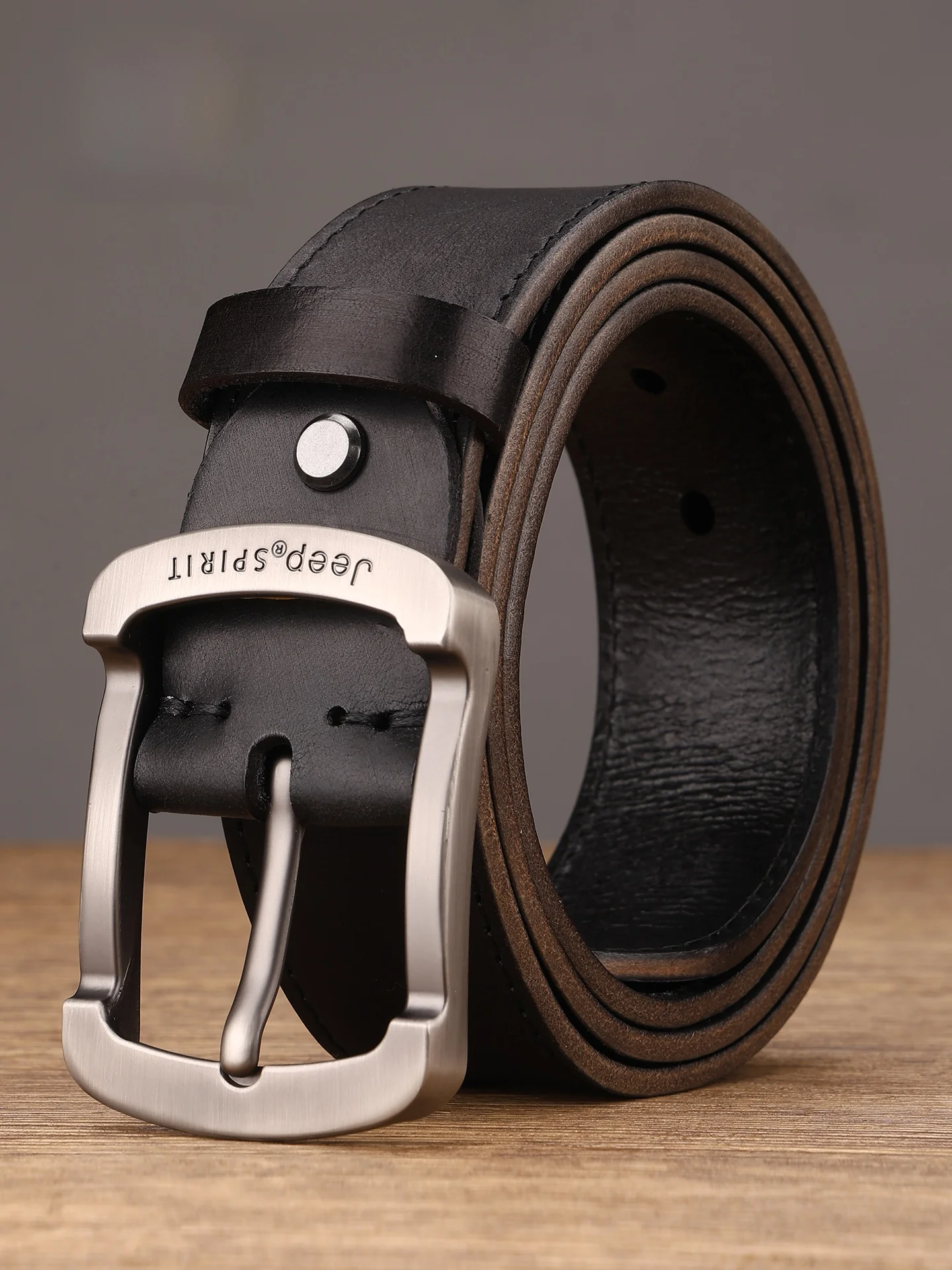 genuine-cowhide-leather-belt-men's-casual-buckle-waist-belt-korean-style-jeans-belt-leather-goods-spirit-brand