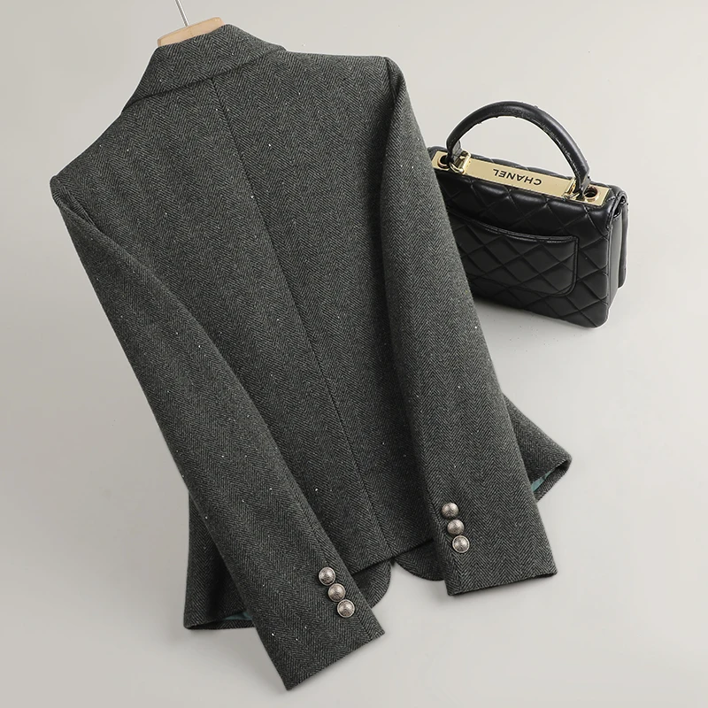 NAVIU 패션 기질 블레이저 여성 새로운 가을 겨울 긴 소매 슬림 두꺼운 재킷 Office Ladies Work Coat Brown Green