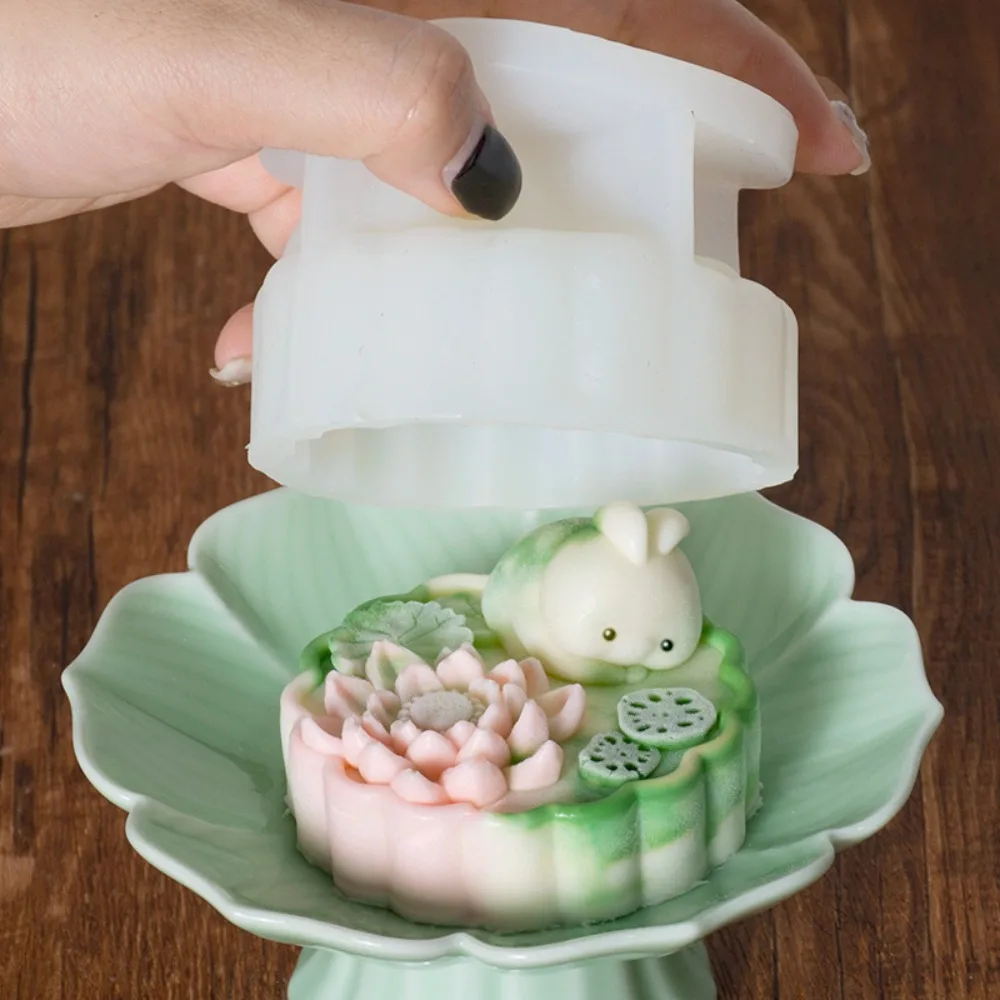Beautiful Lotus Handmade Soap Silicone Mold Flower Rabbit Candle Mould Animal Gypsum Home Decor Bunny Moon Cake Mid-autumn Gifts