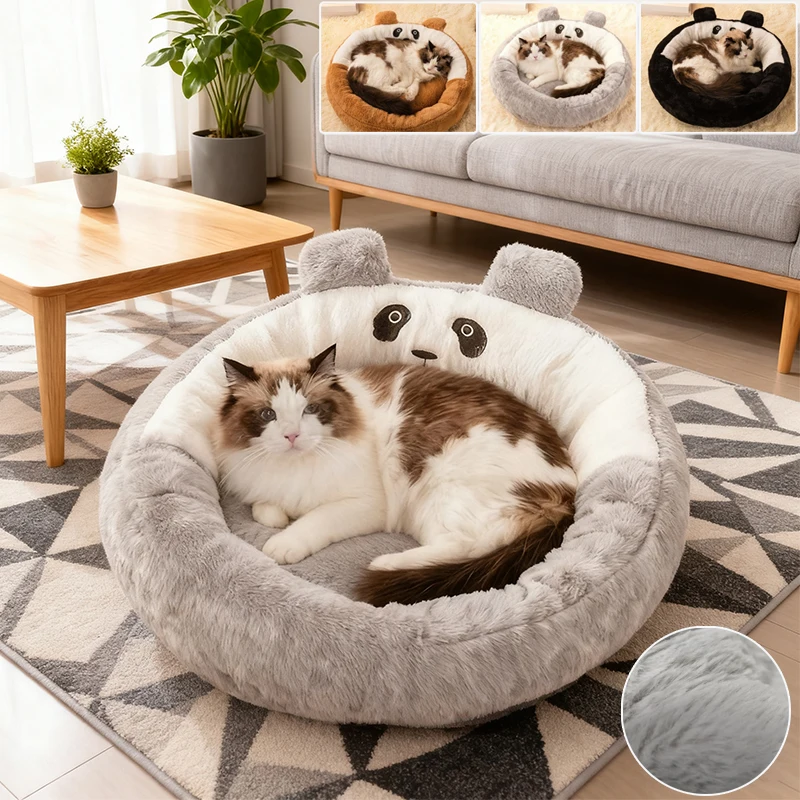 

2026 Winter Thickened Pet Bed Semi Enclosed Soft Warm Cat Nest All-season Washable Round Cat House for Small Medium Pet 고양이 침대