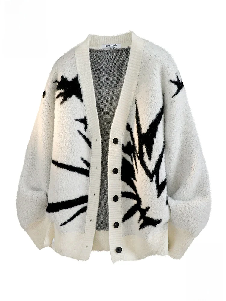 

Мужской вязаный свитер Lazy Monkey с V-образным вырезом, теплый, повседневный, свободного кроя, осенний, модный, из смесового полиэстера, с длинными рукавами, кардиган