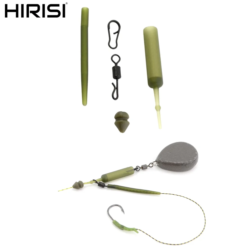 

Hirisi 50pcs Complete Carp Fishing Rig Kit with Swivel Snaps Safety Lead Clips and Hook Sleeve M7