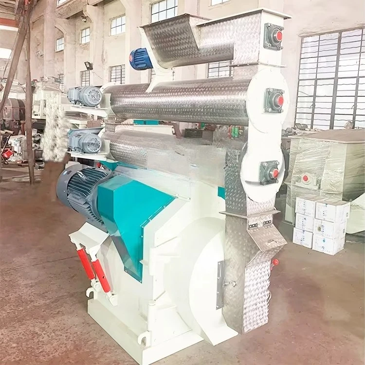 2-3T/h automatic feed pellet production line/animal feed factory/22KW double motor ring mold pellet crusher