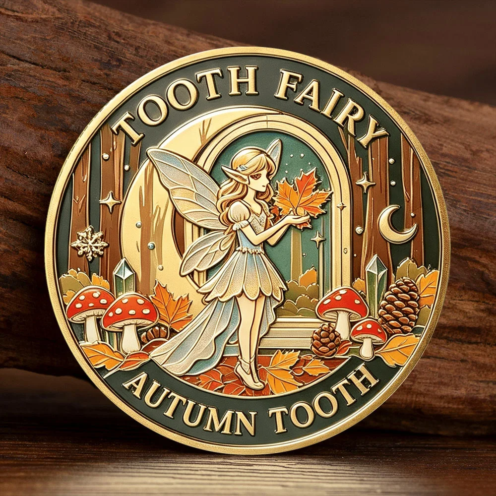 2D Tooth Fairy Autumn Fall Treasure Gold Plated Commemorative Coin Kids Lost Teeth Reward Souvenir Coin Gift for Children
